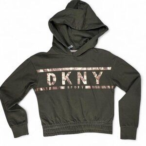 Olive green DKNY cotton hoodie with rose gold logo #casualwear